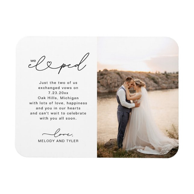 Wedding Announcement We Eloped Script Photo Card Magnet (Horizontal)