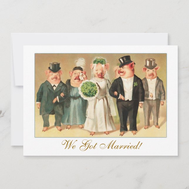 Wedding Announcement with Formal Pig Bridal Party (Front)