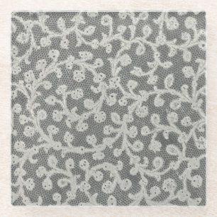 Wedding Antique Lace Linen White Classic Pretty Glass Coaster