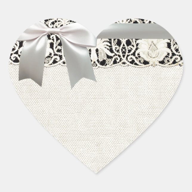 Wedding Antique Lace Linen White Classic Pretty Heart Sticker (Front)