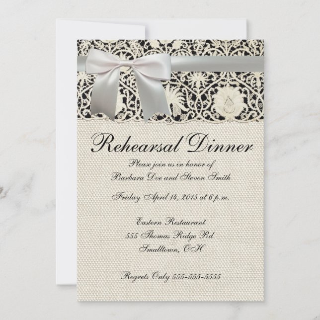 Wedding Antique Lace Linen White Classic Pretty Invitation (Front)