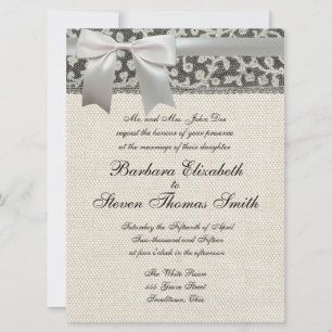 Wedding Antique Lace Linen White Classic Pretty Invitation