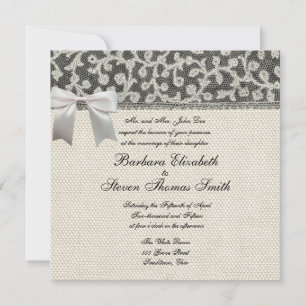 Wedding Antique Lace Linen White Classic Pretty Invitation