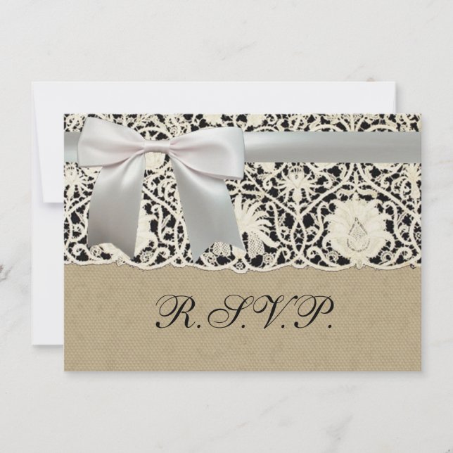 Wedding Antique Lace Linen White Classic Pretty Invitation (Front)