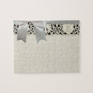 Wedding Antique Lace Linen White Classic Pretty Jigsaw Puzzle