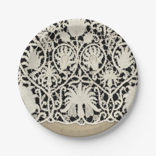 Wedding Antique Lace Linen White Classic Pretty Paper Plate