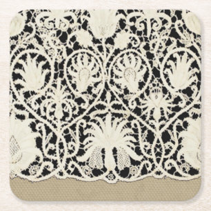 Wedding Antique Lace Linen White Classic Pretty Square Paper Coaster