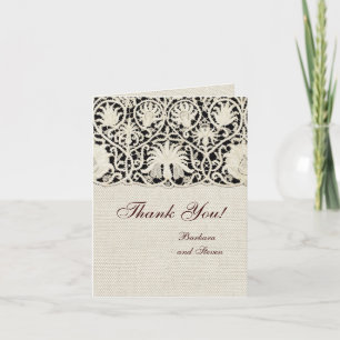 Wedding Antique Lace Linen White Classic Pretty Thank You Card