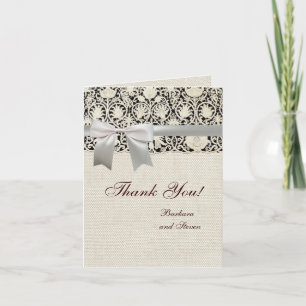 Wedding Antique Lace Linen White Classic Pretty Thank You Card