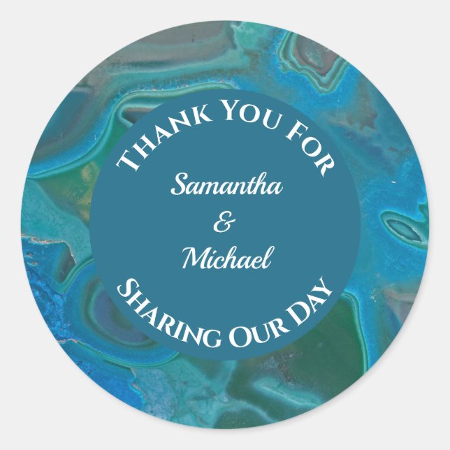 Wedding Appreciation Blue Gemstone Gem Thank You C Classic Round Sticker (Front)