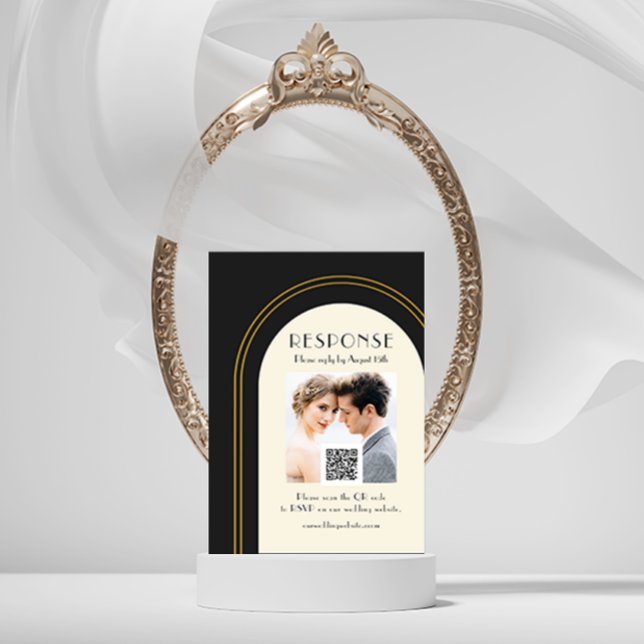 Wedding Arch Photo Black Rsvp with QR Code Enclosure Card (Creator Uploaded)