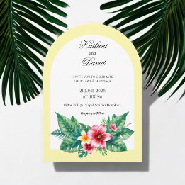 Wedding arch with couple portrait invitation