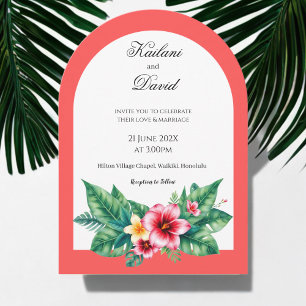Wedding arch with couple portrait invitation