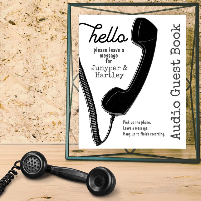 Wedding Audio Guest Book Black Phone on White 8x10 (Frame this custom audio guest book sign with instructions for your guests. )