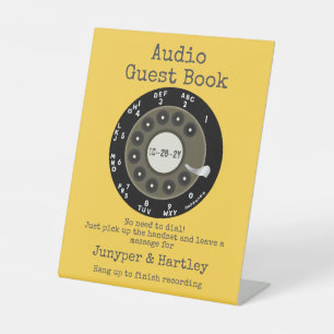 Wedding Audio Guest Book Black Rotary Dial Yellow Pedestal Sign