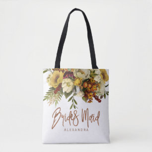 Wedding autumn fall flowers and leaves brideasmaid tote bag
