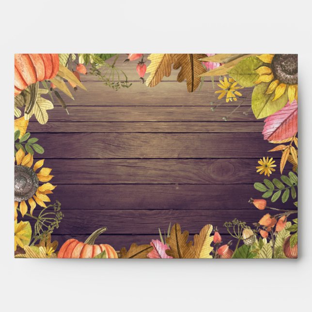 Wedding Autumn Fall Maple Leaves Pumpkin Sunflower Envelope (Front)