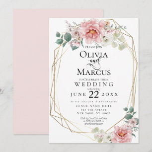 Wedding    Baby Pink  Peony Watercolor Flowers Invitation
