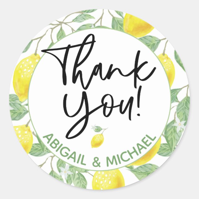 Wedding / Baby Shower Favour Thank You Lemon Classic Round Sticker (Front)