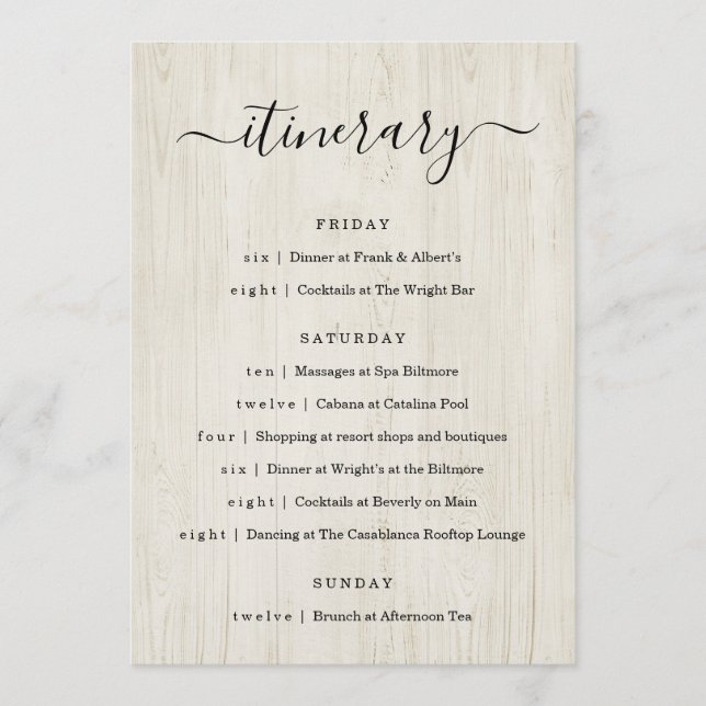 Wedding / Bachelorette Party / Birthday Itinerary  Programme (Front)