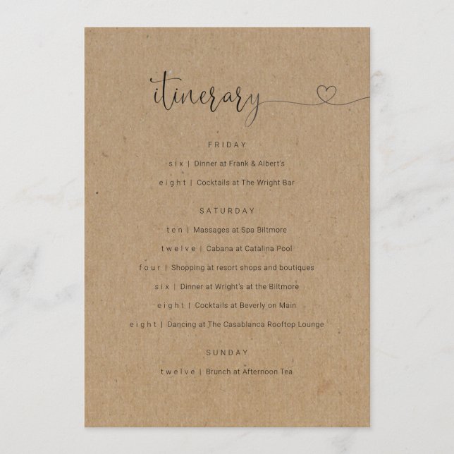 Wedding / Bachelorette Party / Birthday Itinerary Programme (Front)