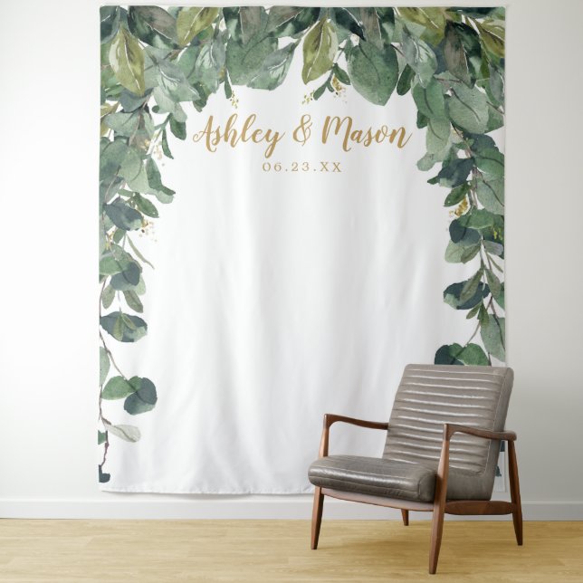 Wedding Backdrop - Eucalyptus - Photo Booth Tapestry (In Situ)