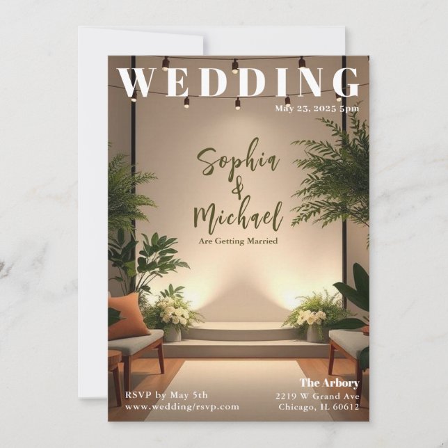 Wedding Backdrop Magazine Cover Invitation (Front)
