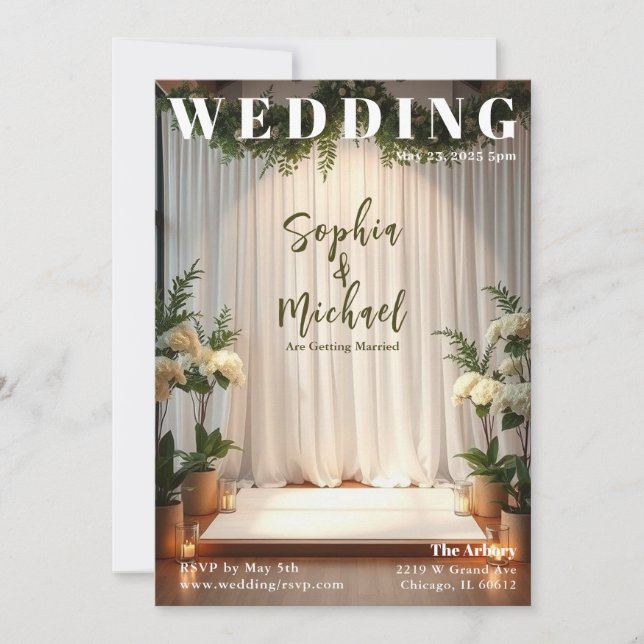 Wedding Backdrop Magazine Cover Invitation (Front)