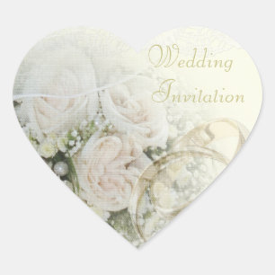 Wedding Bands, Roses & Lace Wedding Invitation Heart Sticker