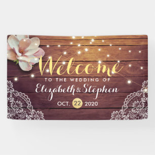 Wedding Banner Floral String Light Wood Lace Decor