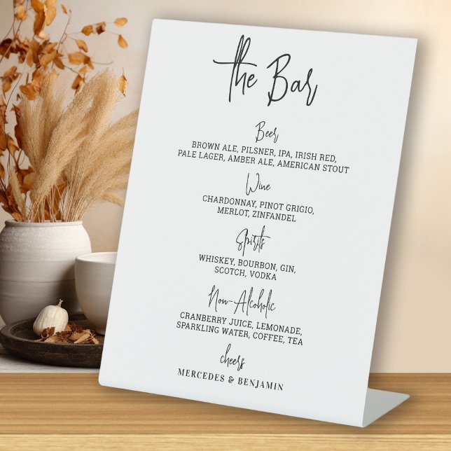 Wedding Bar Drink Menu Personalised Calligraphy  Pedestal Sign (Creator Uploaded)
