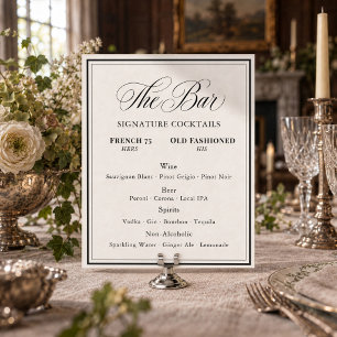 Wedding Bar Menu Black and White Poster