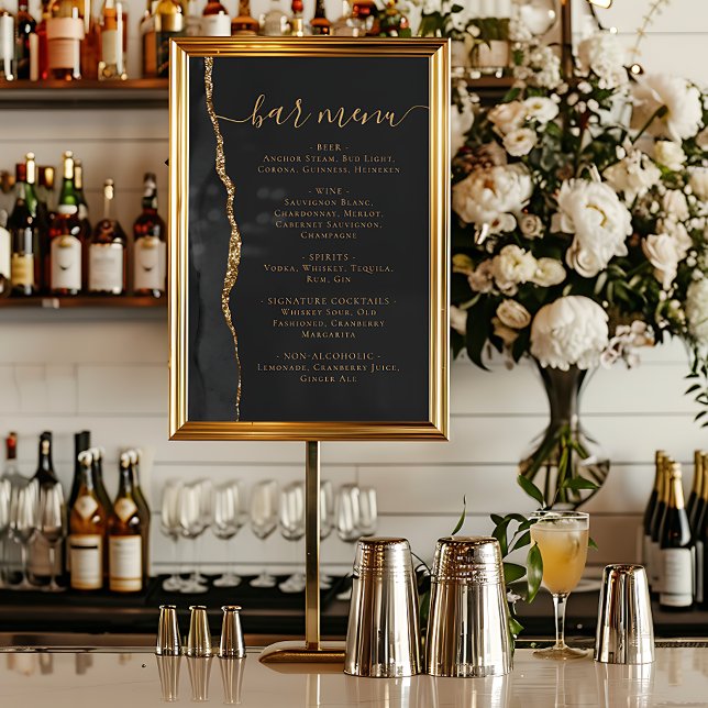 Wedding Bar Menu Black Gold Agate Dark Poster (Creator Uploaded)