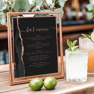 Wedding Bar Menu Black Rose Gold Agate Dark Poster