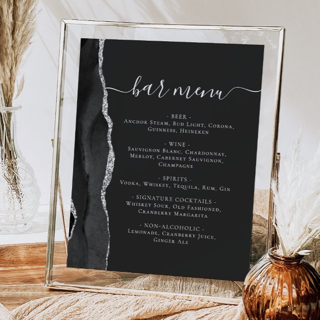 Wedding Bar Menu Black Silver Agate Dark Poster (Creator Uploaded)