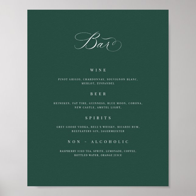 Wedding Bar Menu Drink Sign Reception Poster (Front)