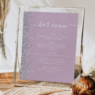 Wedding Bar Menu Dusty Lilac Silver Glitter Poster