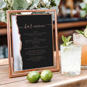 Wedding Bar Menu Grey Rose Gold Agate Dark Poster