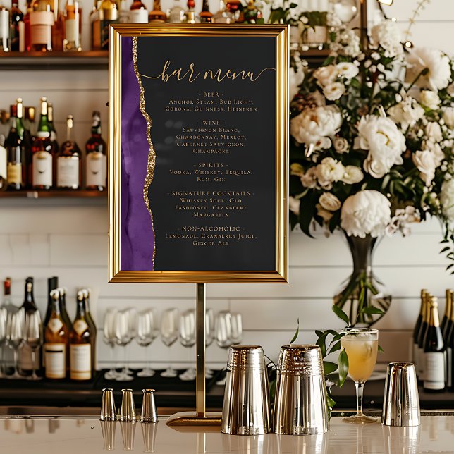 Wedding Bar Menu Purple Gold Agate Dark Poster (Creator Uploaded)