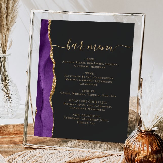 Wedding Bar Menu Purple Gold Agate Dark Poster (Creator Uploaded)