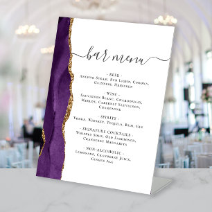 Wedding Bar Menu Purple Gold Agate Pedestal Sign