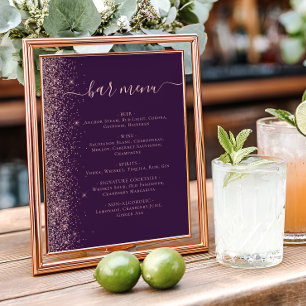 Wedding Bar Menu Purple Rose Gold Glitter Poster