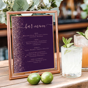 Wedding Bar Menu Purple Rose Gold Glitter Poster