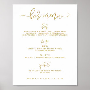 Wedding Bar Menu Sign - Bounce Script (Flat Gold)