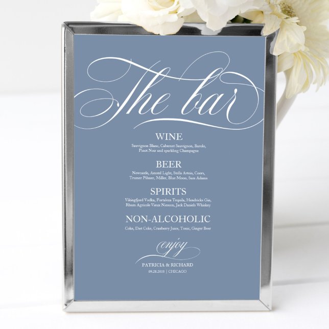 Wedding Bar Menu Sign Chic Dusty Blue (Creator Uploaded)