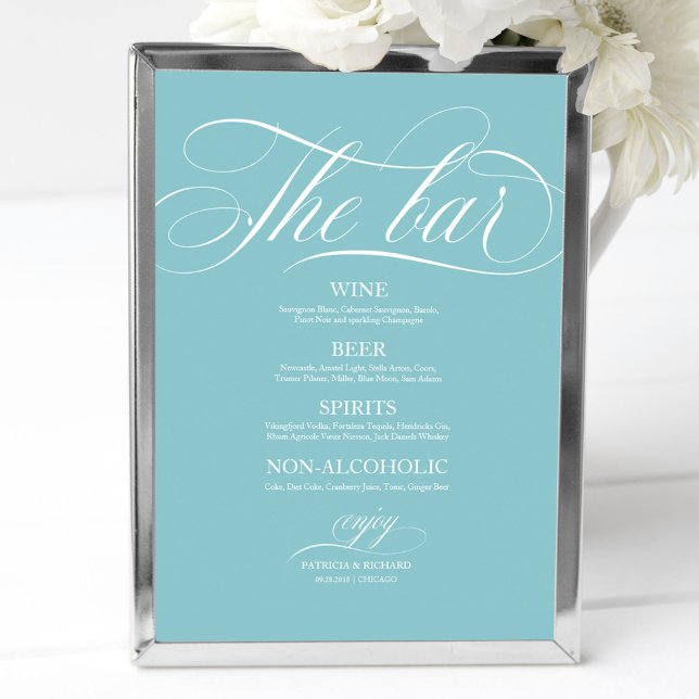 Wedding Bar Menu Sign Chic Purist Blue (Creator Uploaded)