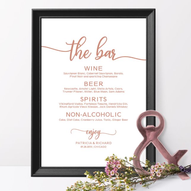 Wedding Bar Menu Sign Rose Gold Calligraphy (Creator Uploaded)