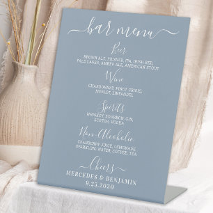 Wedding Bar Personalised Dusty Blue Drink Menu  Pedestal Sign
