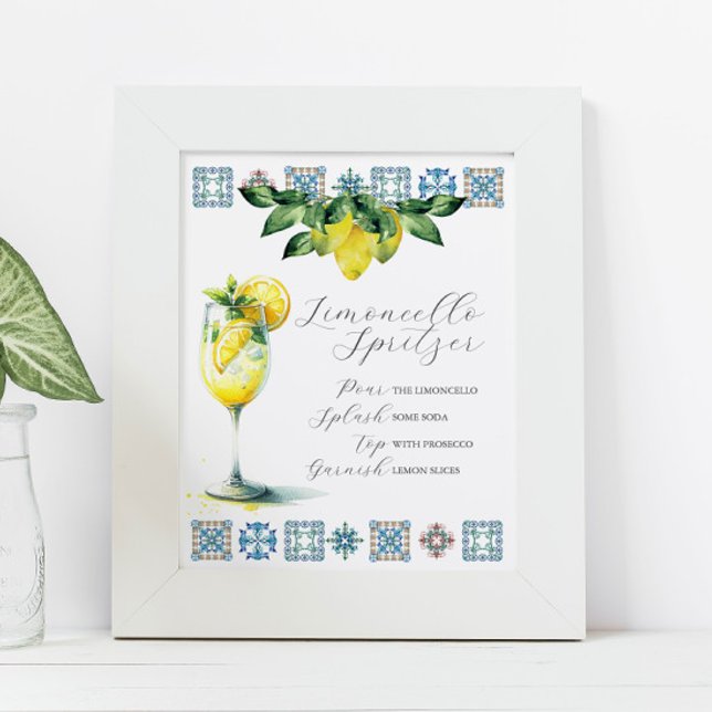 Wedding Bar Sign Limoncello Spritzer Recipe (Italian wedding decor limoncello spritzer recipe bar sign by Victoria Grigaliunas Do Tell A Belle)