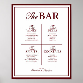 Wedding Bar Sign Template, Modern Drink Menu